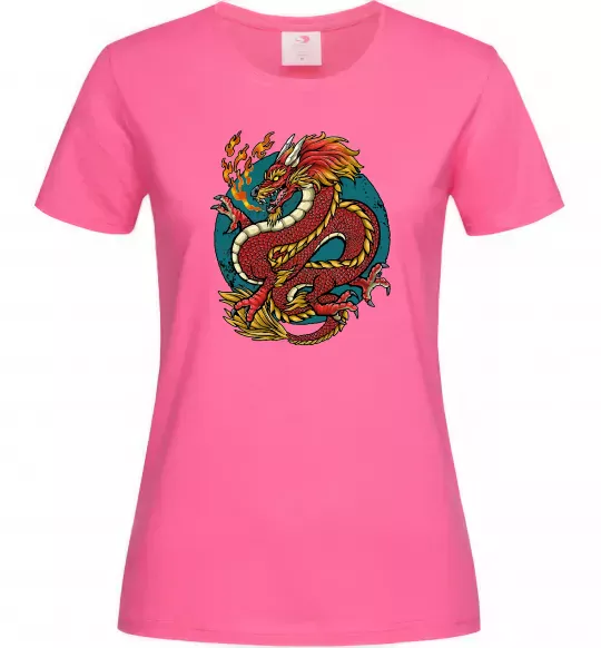 Женская футболка Вогняний дракон Ярко-розовый фото
