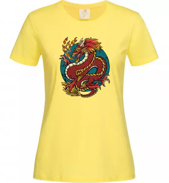 Женская футболка Вогняний дракон Лимонный фото