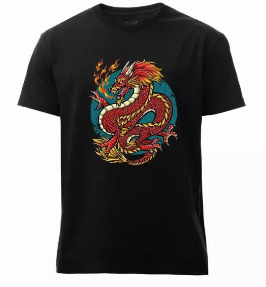 Мужская премиум футболка Вогняний дракон Черный фото