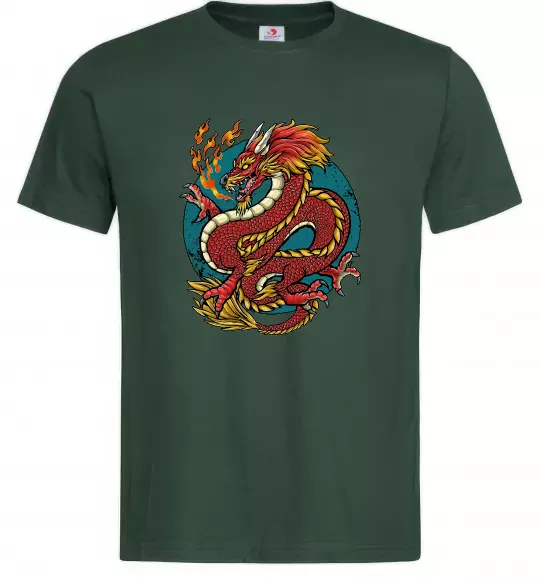 Мужская футболка Вогняний дракон Темно-зеленый фото