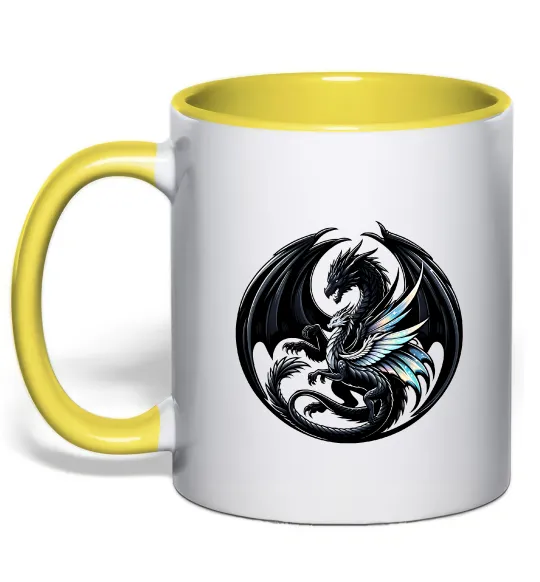 Чашка с цветной ручкой Дракони коло Лимонный фото