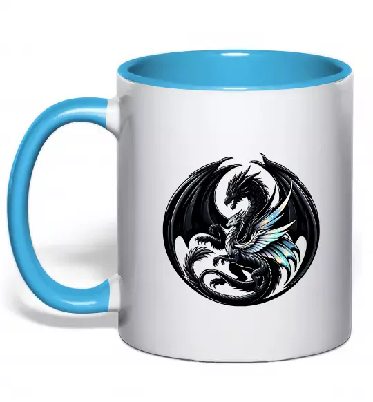 Чашка с цветной ручкой Дракони коло Голубой фото