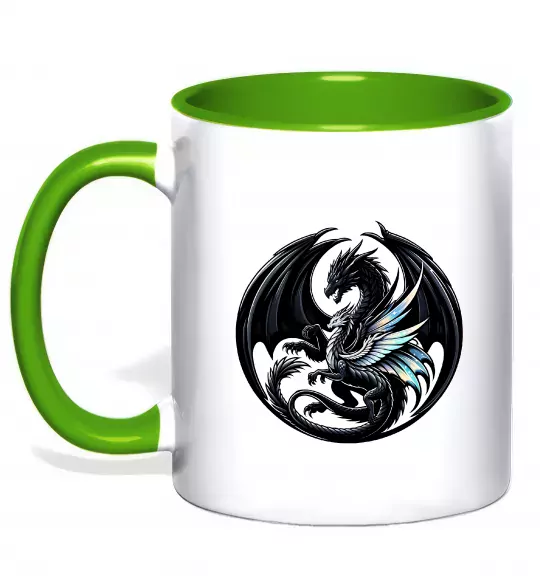 Чашка с цветной ручкой Дракони коло Зеленый фото