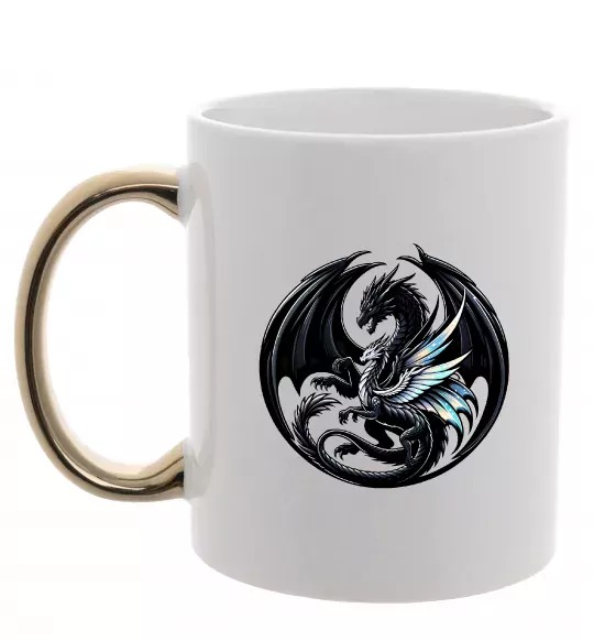 Чашка с цветной ручкой Дракони коло Золото фото