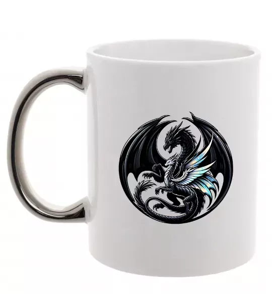 Чашка с цветной ручкой Дракони коло Серебро фото