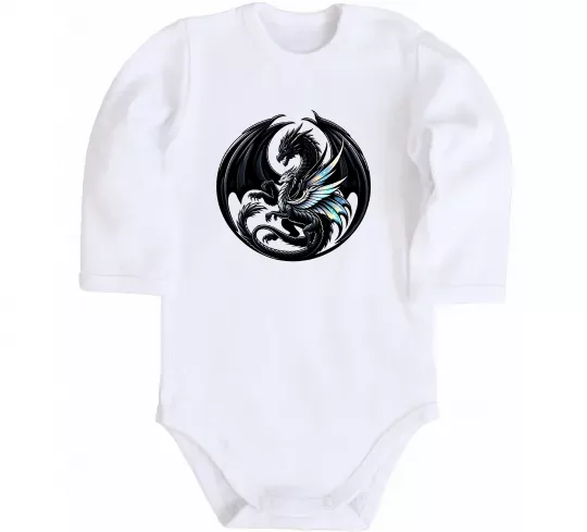 Дитячий бодік Дракони коло Білий фото