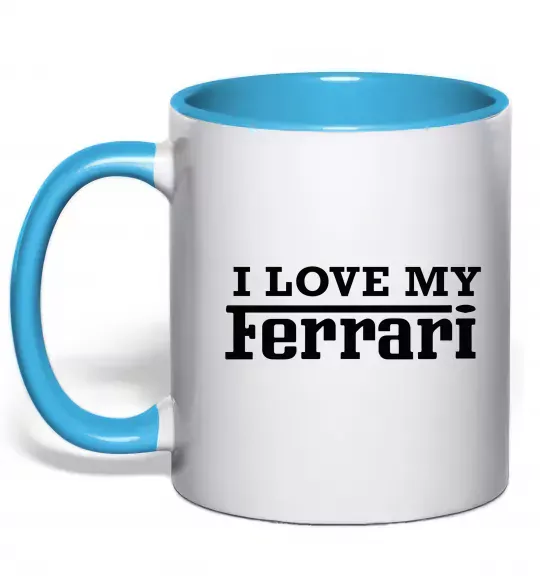 Чашка с цветной ручкой I love my ferrari Голубой фото