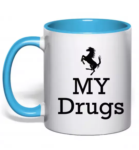 Чашка с цветной ручкой Ferrari my drugs Голубой фото