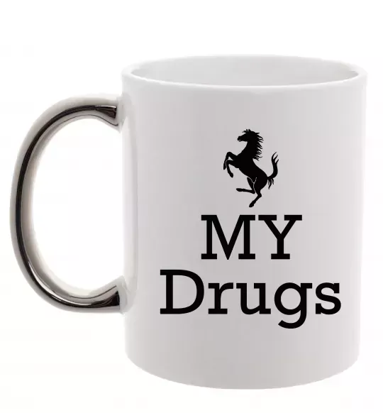 Чашка с цветной ручкой Ferrari my drugs Серебро фото