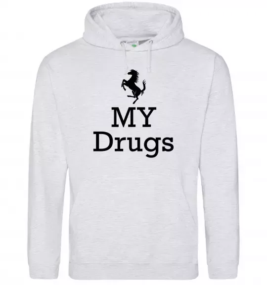 Мужская толстовка (худи) Ferrari my drugs Серый меланж фото