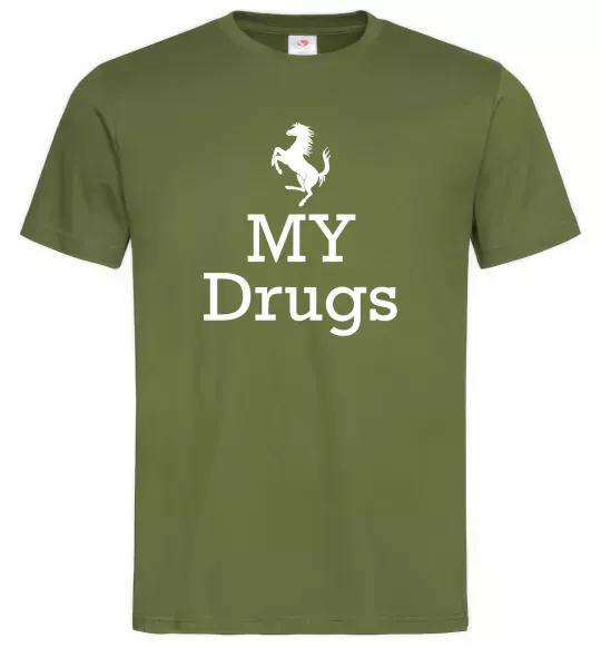 Мужская футболка Ferrari my drugs Оливковый фото