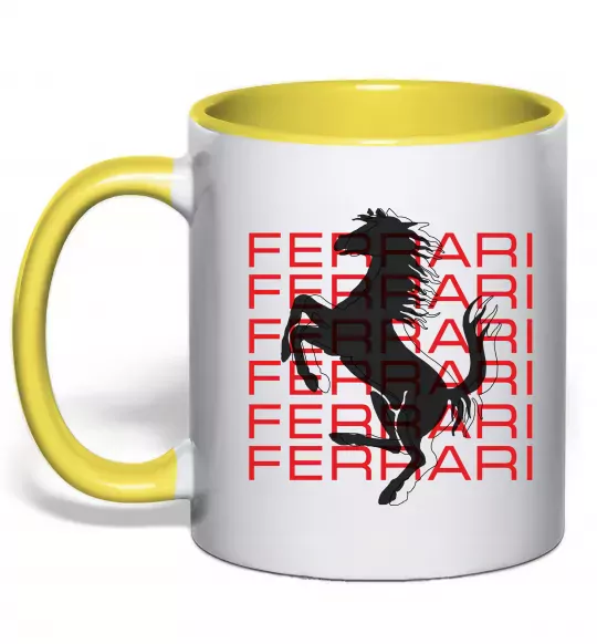 Чашка с цветной ручкой Ferrari logo і написи Солнечно желтый фото