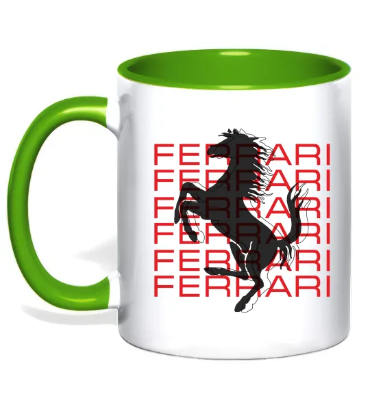 Чашка с цветной ручкой Ferrari logo і написи Лаймовый фото