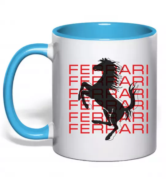 Чашка с цветной ручкой Ferrari logo і написи Голубой фото