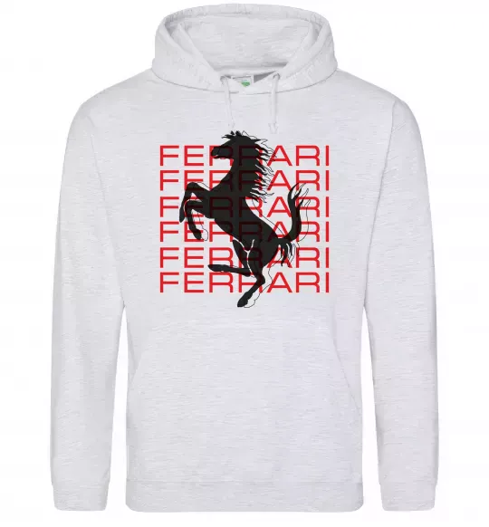 Мужская толстовка (худи) Ferrari logo і написи Серый меланж фото