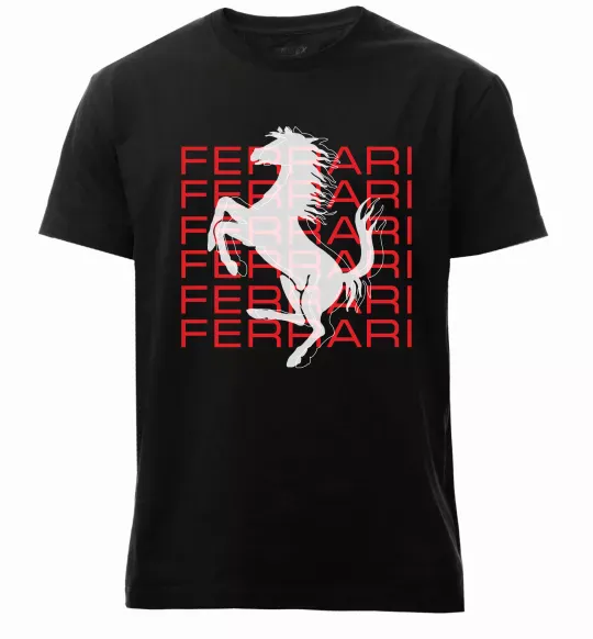 Чоловіча преміум футболка Ferrari logo і написи Чорний фото