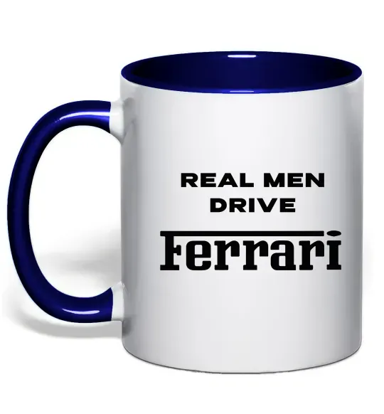 Чашка з кольоровою ручкою Real men drive Ferrari Глибокий темно-синій фото