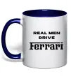 Чашка з кольоровою ручкою Real men drive Ferrari Глибокий темно-синій фото
