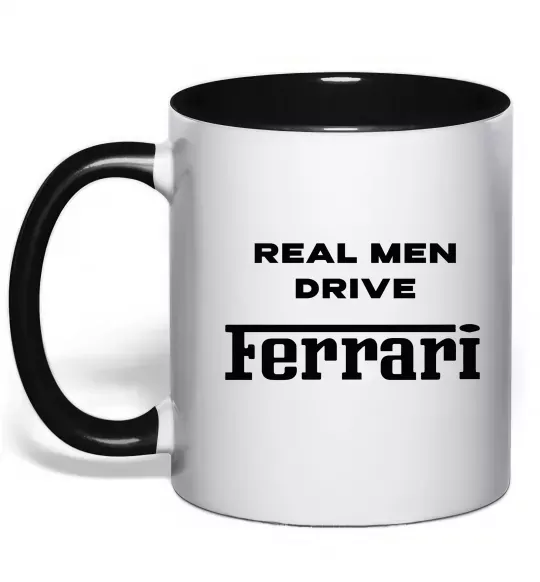 Чашка з кольоровою ручкою Real men drive Ferrari Чорний фото