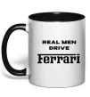 Чашка з кольоровою ручкою Real men drive Ferrari Чорний фото