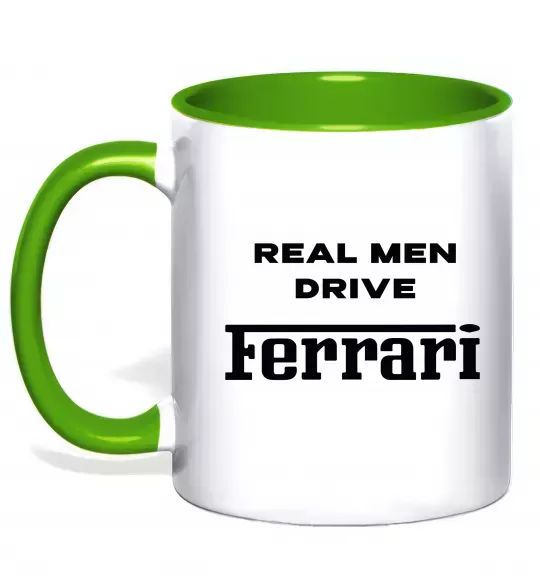 Чашка з кольоровою ручкою Real men drive Ferrari Зелений фото
