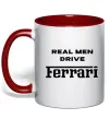 Чашка з кольоровою ручкою Real men drive Ferrari Червоний фото