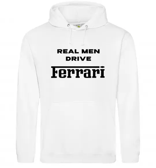 Чоловіча толстовка (худі) Real men drive Ferrari Білий фото
