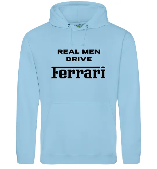 Мужская толстовка (худи) Real men drive Ferrari Голубой фото