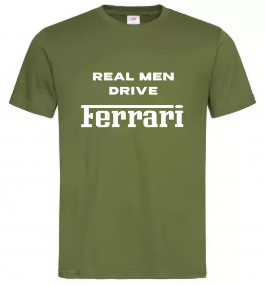 Мужская футболка Real men drive Ferrari Оливковый фото