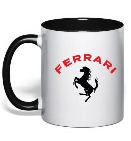 Чашка з кольоровою ручкою Ferrari напис та лого