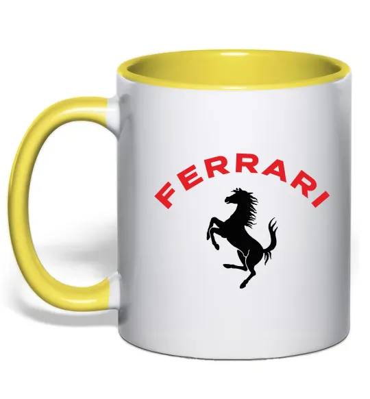 Чашка с цветной ручкой Ferrari напис та лого Лимонный фото