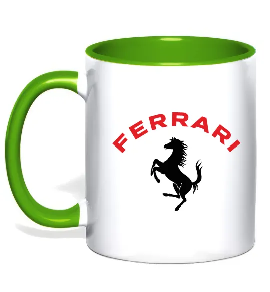 Чашка с цветной ручкой Ferrari напис та лого Лаймовый фото