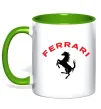 Чашка с цветной ручкой Ferrari напис та лого Лаймовый фото