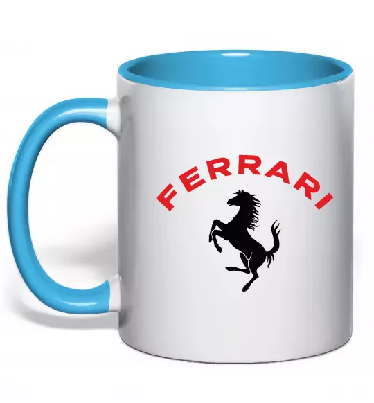 Чашка с цветной ручкой Ferrari напис та лого Голубой фото