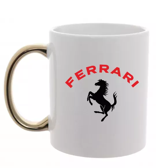 Чашка с цветной ручкой Ferrari напис та лого Золото фото