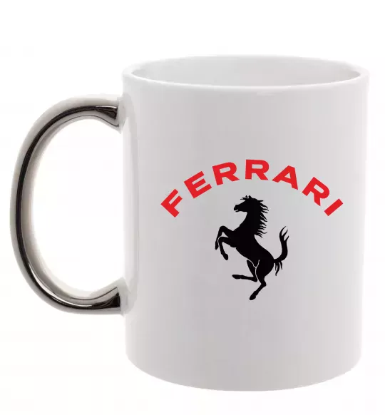 Чашка с цветной ручкой Ferrari напис та лого Серебро фото
