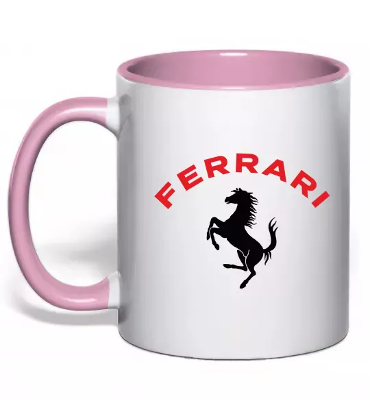 Чашка с цветной ручкой Ferrari напис та лого Нежно розовый фото