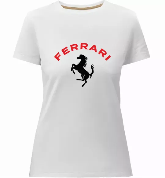 Женская премиум футболка Ferrari напис та лого Белый фото