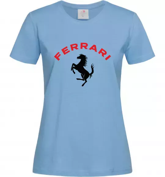 Жіноча футболка Ferrari напис та лого Блакитний фото