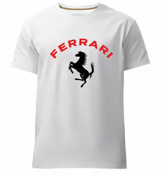 Мужская премиум футболка Ferrari напис та лого Белый фото