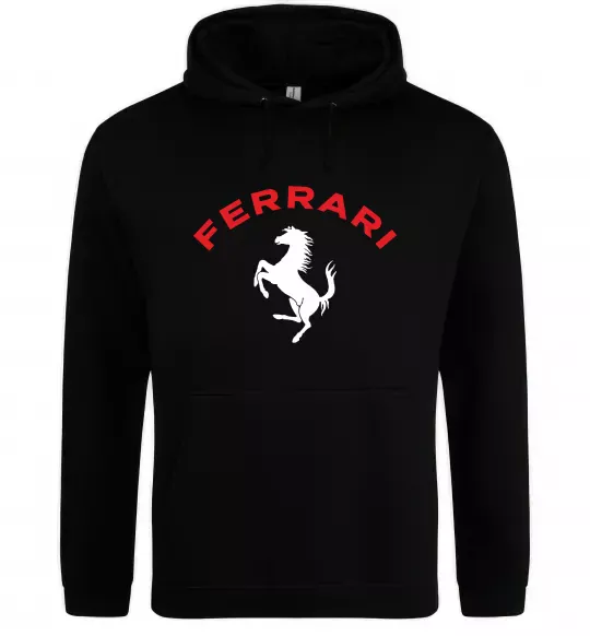 Мужская толстовка (худи) Ferrari напис та лого Черный фото