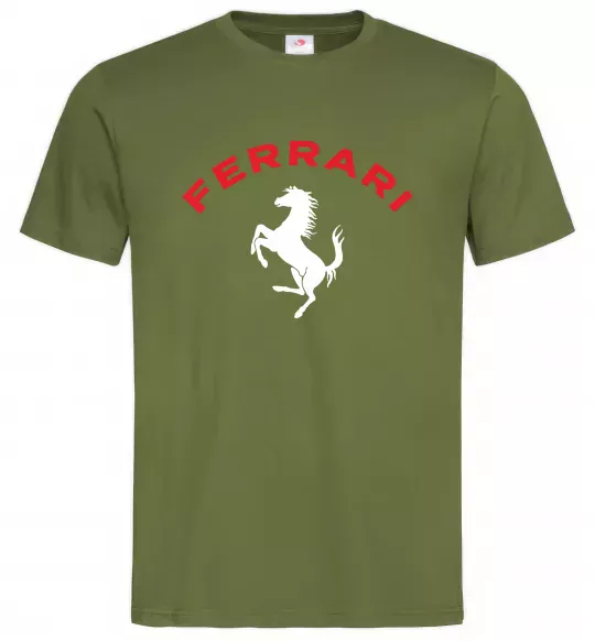 Чоловіча футболка Ferrari напис та лого Оливковий фото