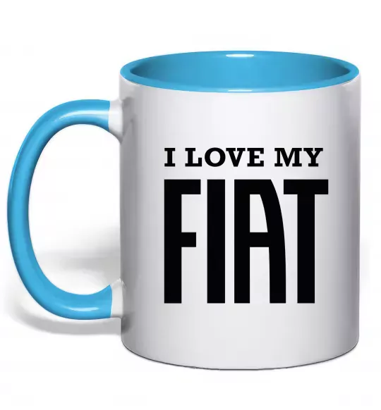 Чашка з кольоровою ручкою I love my fiat Блакитний фото
