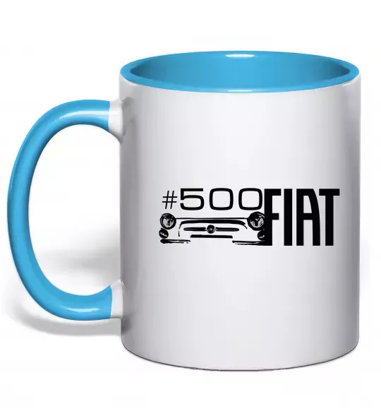 Чашка с цветной ручкой Fiat500 Голубой фото