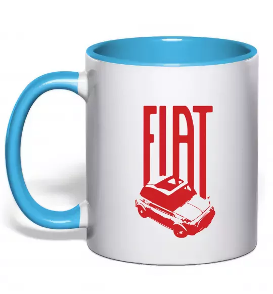 Чашка з кольоровою ручкою Fiat car Блакитний фото