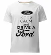 Чоловіча преміум футболка Keep calm and drive Ford Білий фото