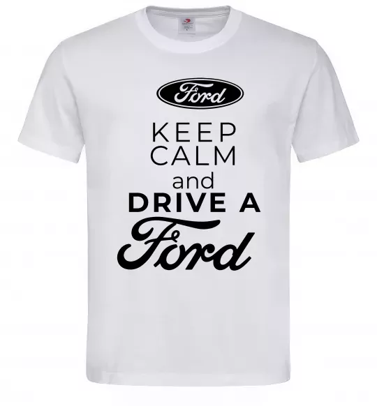 Мужская футболка Keep calm and drive Ford Белый фото