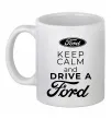 Чашка керамічна Keep calm and drive Ford Білий фото