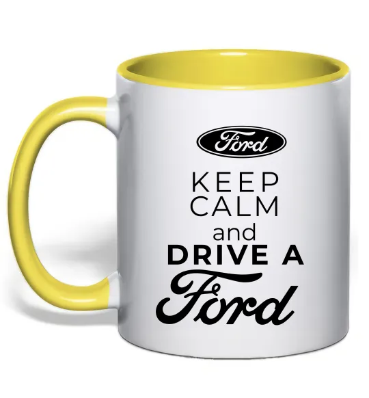 Чашка з кольоровою ручкою Keep calm and drive Ford Сонячно жовтий фото