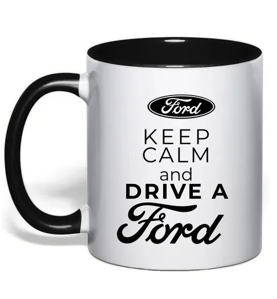 Чашка з кольоровою ручкою Keep calm and drive Ford Чорний фото